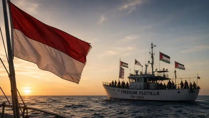 Ilustrasi suasana misi kemanusiaan internasional menuju Gaza yang melibatkan sejumlah aktivis dari berbagai negara, termasuk warga negara Indonesia, di tengah meningkatnya ketegangan dan penangkapan