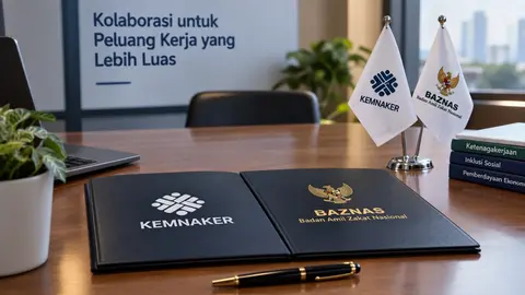 Ilustrasi kerja sama Kemnaker dan Baznas dalam memperluas akses kerja inklusif dan pemberdayaan ekonomi masyarakat.