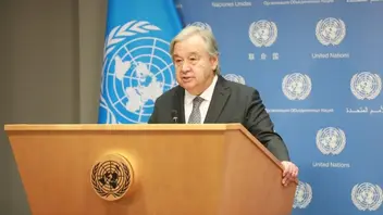 Sekretaris Jenderal Perserikatan Bangsa-Bangsa (PBB), António Guterres, menyampaikan pidato dalam sebuah agenda internasional.