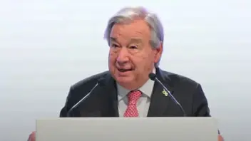 Sekretaris Jenderal Perserikatan Bangsa-Bangsa (PBB), António Guterres, menyampaikan pidato dalam sebuah agenda internasional.