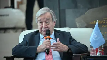 Sekretaris Jenderal Perserikatan Bangsa-Bangsa (PBB), António Guterres, menyampaikan pidato dalam sebuah agenda internasional.