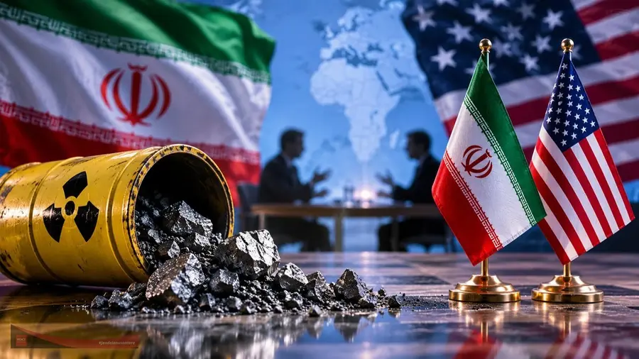 Hegseth Janji "Tuntaskan Perang" Lawan Iran di Peringatan 25 Tahun 9/11 Bendera Iran dan Amerika Serikat terlihat di dekat simbol radioaktif dalam ilustrasi yang menggambarkan polemik perundingan uranium di tengah proses negosiasi damai kedua negara.