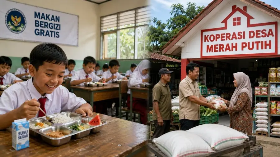 Siswa menikmati santapan Program Makan Bergizi Gratis (MBG) di sekolah, sementara warga beraktivitas di Koperasi Desa Merah Putih. Siswa menikmati santapan Program Makan Bergizi Gratis (MBG) di sekolah, sementara warga beraktivitas di Koperasi Desa Merah Putih.