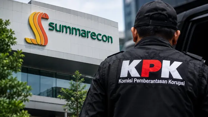 Ilustrasi jurnalistik menampilkan gedung PT Summarecon Agung dan sosok penyidik KPK sebagai simbol pengusutan kasus dugaan suap pengurusan HGB.