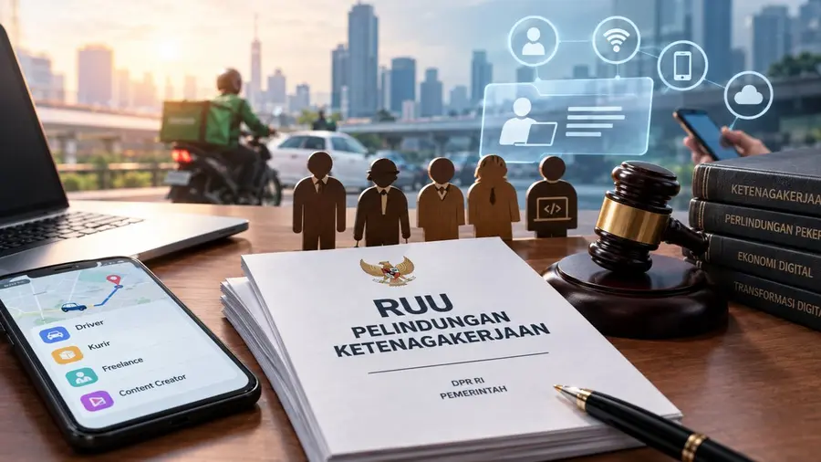 RUU Ketenagakerjaan Baru Bakal Atur Nasib Driver Ojol dan Pekerja Gig, Ditarget Sah Oktober Ilustrasi pembahasan regulasi ketenagakerjaan yang mencakup pekerja platform digital dan transformasi dunia kerja.